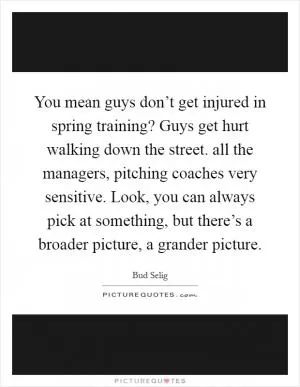 You mean guys don’t get injured in spring training? Guys get hurt walking down the street. all the managers, pitching coaches very sensitive. Look, you can always pick at something, but there’s a broader picture, a grander picture Picture Quote #1