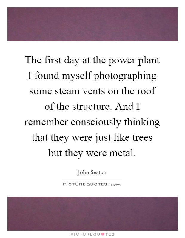 The first day at the power plant I found myself photographing some steam vents on the roof of the structure. And I remember consciously thinking that they were just like trees but they were metal Picture Quote #1