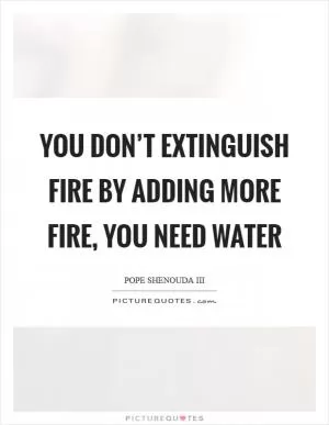 You don’t extinguish fire by adding more fire, you need water Picture Quote #1