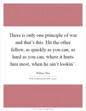 There is only one principle of war and that’s this. Hit the other fellow, as quickly as you can, as hard as you can, where it hurts him most, when he ain’t lookin’ Picture Quote #1