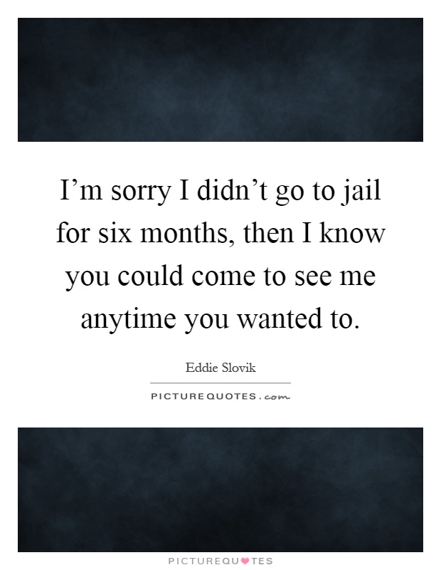 I'm sorry I didn't go to jail for six months, then I know you could come to see me anytime you wanted to Picture Quote #1