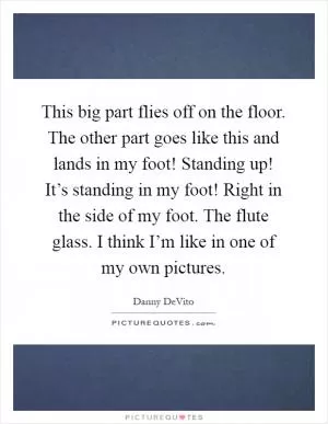 This big part flies off on the floor. The other part goes like this and lands in my foot! Standing up! It’s standing in my foot! Right in the side of my foot. The flute glass. I think I’m like in one of my own pictures Picture Quote #1
