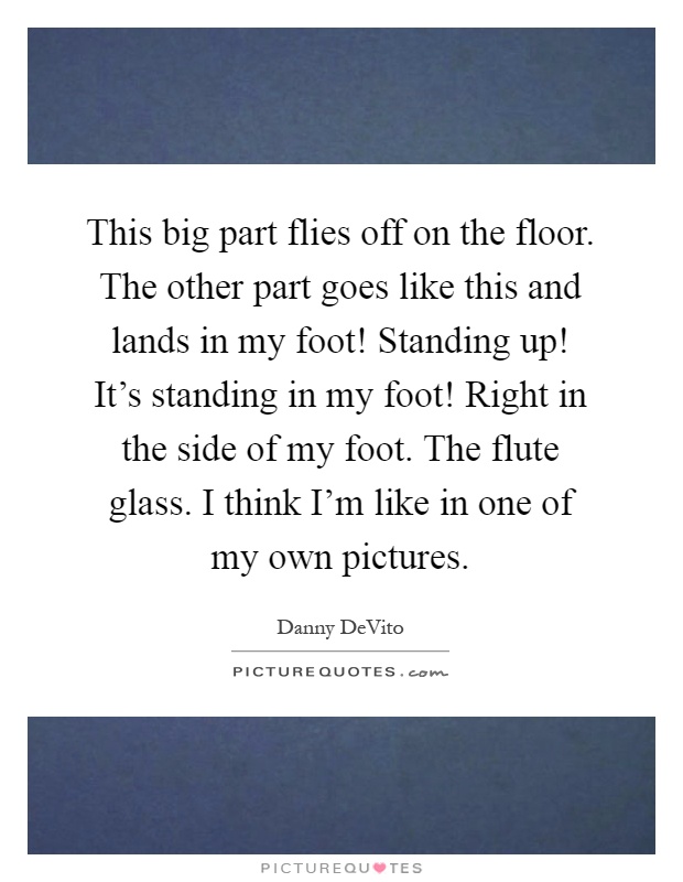 This big part flies off on the floor. The other part goes like this and lands in my foot! Standing up! It's standing in my foot! Right in the side of my foot. The flute glass. I think I'm like in one of my own pictures Picture Quote #1
