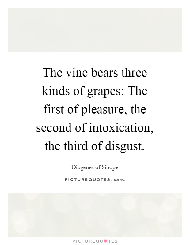 The vine bears three kinds of grapes: The first of pleasure, the second of intoxication, the third of disgust Picture Quote #1