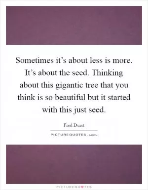 Sometimes it’s about less is more. It’s about the seed. Thinking about this gigantic tree that you think is so beautiful but it started with this just seed Picture Quote #1