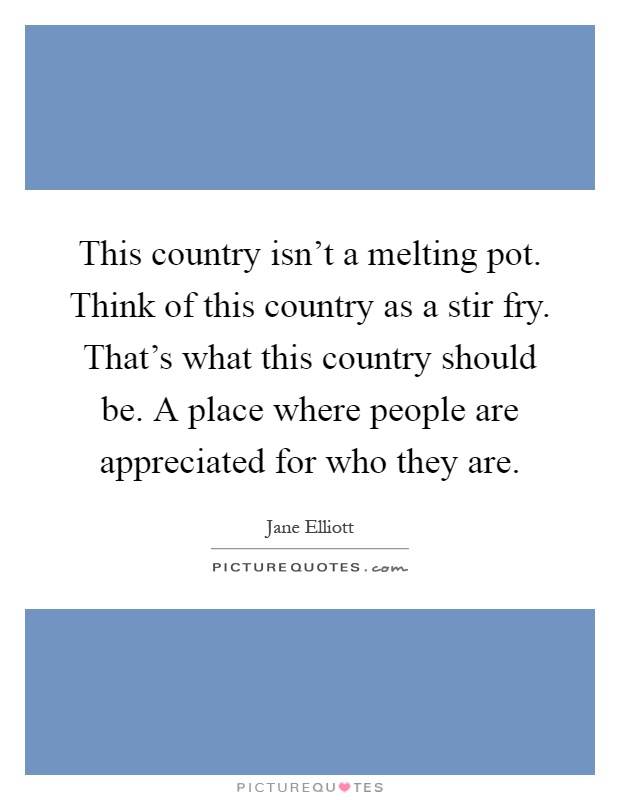 This country isn't a melting pot. Think of this country as a stir fry. That's what this country should be. A place where people are appreciated for who they are Picture Quote #1