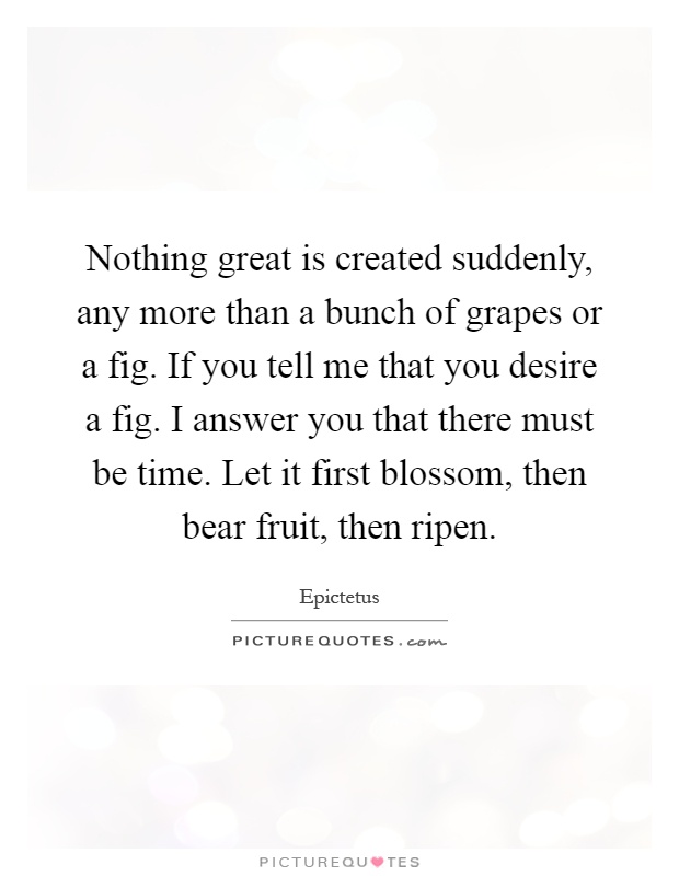 Nothing great is created suddenly, any more than a bunch of grapes or a fig. If you tell me that you desire a fig. I answer you that there must be time. Let it first blossom, then bear fruit, then ripen Picture Quote #1