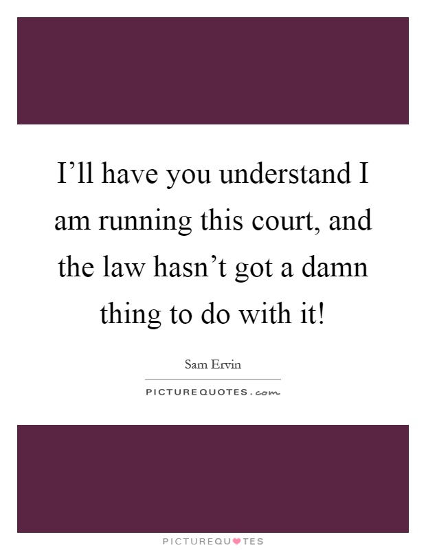 I'll have you understand I am running this court, and the law hasn't got a damn thing to do with it! Picture Quote #1