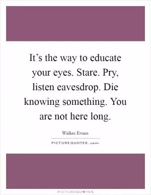 It’s the way to educate your eyes. Stare. Pry, listen eavesdrop. Die knowing something. You are not here long Picture Quote #1