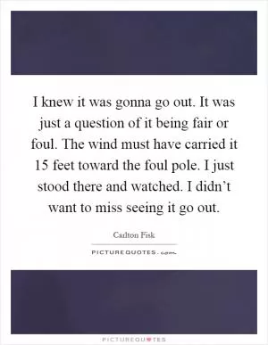I knew it was gonna go out. It was just a question of it being fair or foul. The wind must have carried it 15 feet toward the foul pole. I just stood there and watched. I didn’t want to miss seeing it go out Picture Quote #1