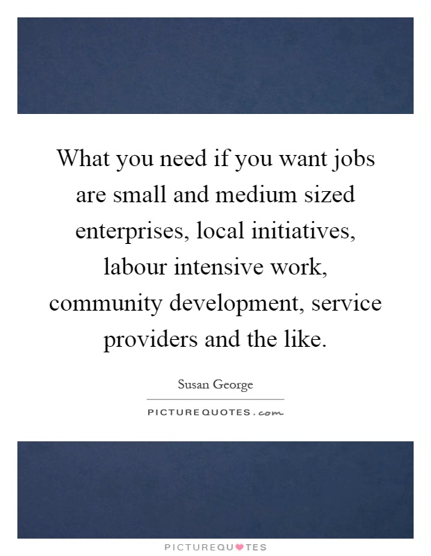 What you need if you want jobs are small and medium sized enterprises, local initiatives, labour intensive work, community development, service providers and the like Picture Quote #1