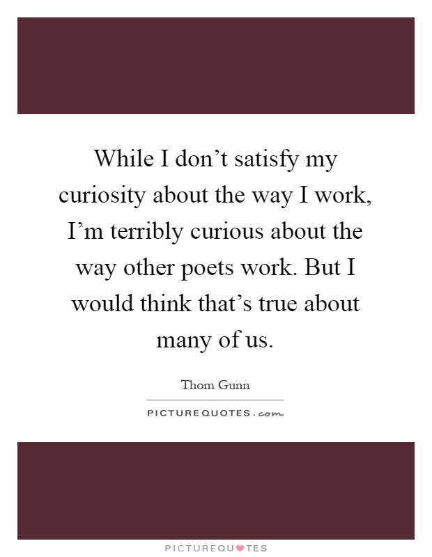 While I don't satisfy my curiosity about the way I work, I'm terribly curious about the way other poets work. But I would think that's true about many of us Picture Quote #1