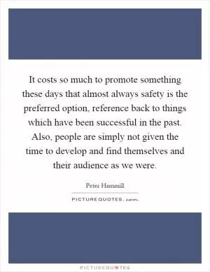 It costs so much to promote something these days that almost always safety is the preferred option, reference back to things which have been successful in the past. Also, people are simply not given the time to develop and find themselves and their audience as we were Picture Quote #1