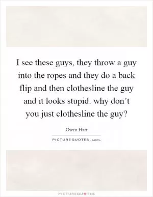 I see these guys, they throw a guy into the ropes and they do a back flip and then clothesline the guy and it looks stupid. why don’t you just clothesline the guy? Picture Quote #1