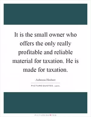 It is the small owner who offers the only really profitable and reliable material for taxation. He is made for taxation Picture Quote #1