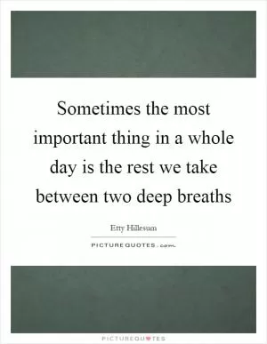Sometimes the most important thing in a whole day is the rest we take between two deep breaths Picture Quote #1