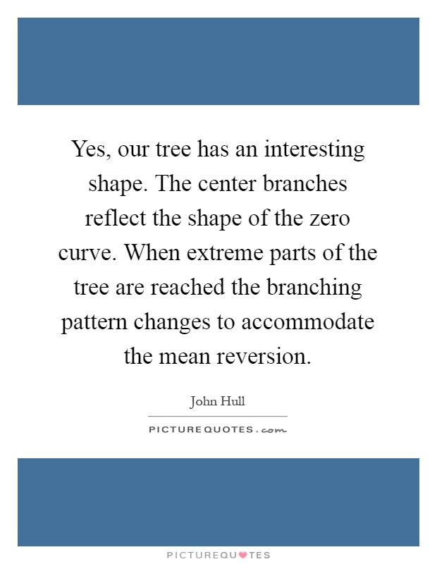 Yes, our tree has an interesting shape. The center branches reflect the shape of the zero curve. When extreme parts of the tree are reached the branching pattern changes to accommodate the mean reversion Picture Quote #1
