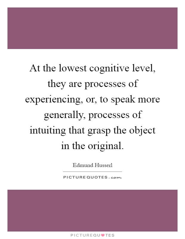 At the lowest cognitive level, they are processes of experiencing, or, to speak more generally, processes of intuiting that grasp the object in the original Picture Quote #1
