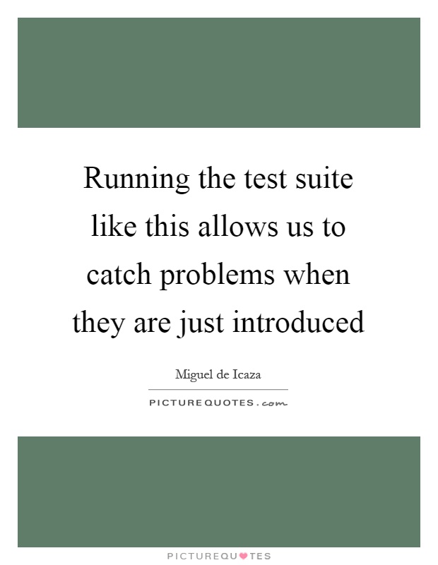 Running the test suite like this allows us to catch problems when they are just introduced Picture Quote #1