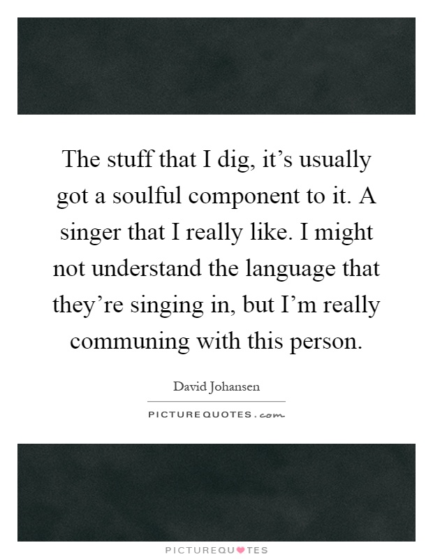 The stuff that I dig, it's usually got a soulful component to it. A singer that I really like. I might not understand the language that they're singing in, but I'm really communing with this person Picture Quote #1