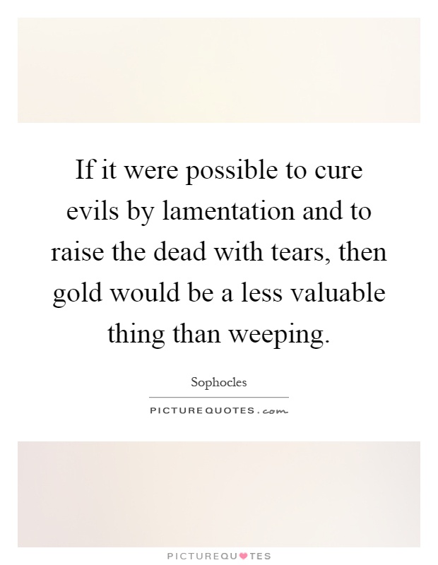 If it were possible to cure evils by lamentation and to raise the dead with tears, then gold would be a less valuable thing than weeping Picture Quote #1