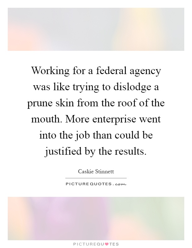 Working for a federal agency was like trying to dislodge a prune skin from the roof of the mouth. More enterprise went into the job than could be justified by the results Picture Quote #1