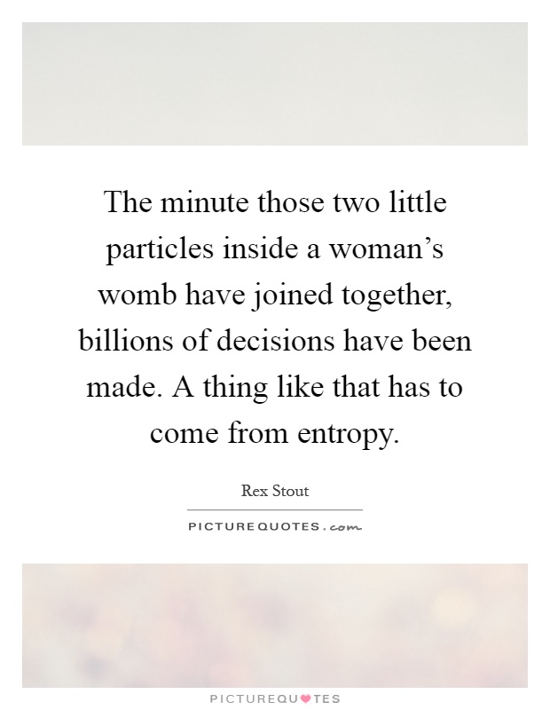 The minute those two little particles inside a woman's womb have joined together, billions of decisions have been made. A thing like that has to come from entropy Picture Quote #1
