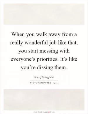 When you walk away from a really wonderful job like that, you start messing with everyone’s priorities. It’s like you’re dissing them Picture Quote #1