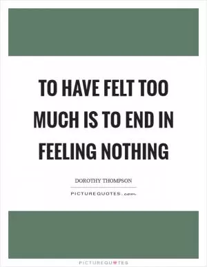 To have felt too much is to end in feeling nothing Picture Quote #1