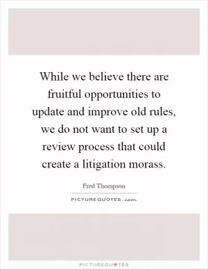 While we believe there are fruitful opportunities to update and improve old rules, we do not want to set up a review process that could create a litigation morass Picture Quote #1