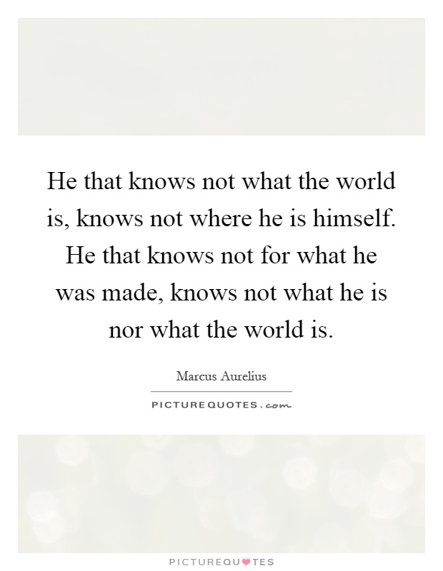 He that knows not what the world is, knows not where he is himself. He that knows not for what he was made, knows not what he is nor what the world is Picture Quote #1