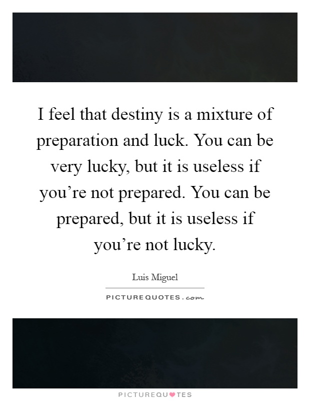 I feel that destiny is a mixture of preparation and luck. You can be very lucky, but it is useless if you're not prepared. You can be prepared, but it is useless if you're not lucky Picture Quote #1