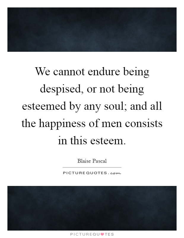We cannot endure being despised, or not being esteemed by any soul; and all the happiness of men consists in this esteem Picture Quote #1
