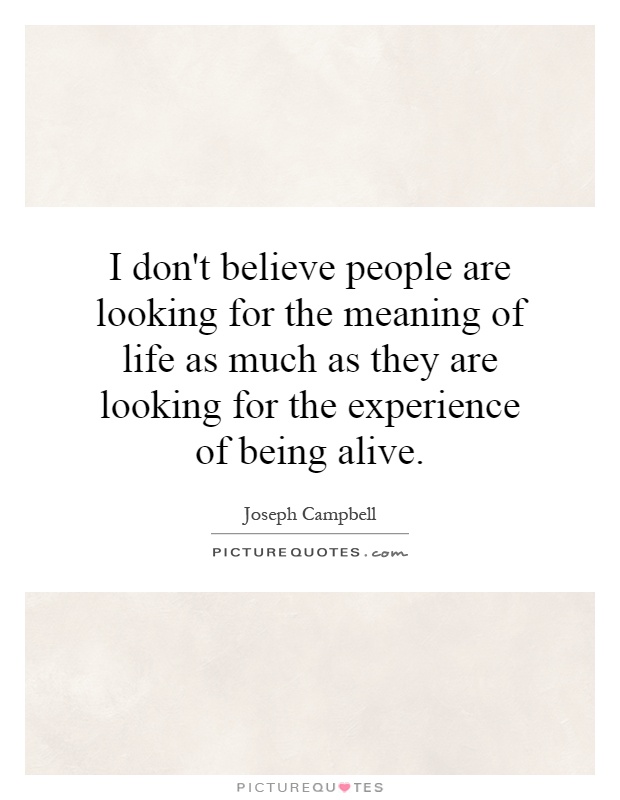 I don't believe people are looking for the meaning of life as much as they are looking for the experience of being alive Picture Quote #1