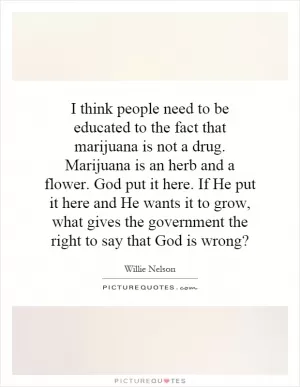 I think people need to be educated to the fact that marijuana is not a drug. Marijuana is an herb and a flower. God put it here. If He put it here and He wants it to grow, what gives the government the right to say that God is wrong? Picture Quote #1