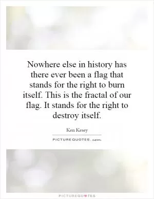 Nowhere else in history has there ever been a flag that stands for the right to burn itself. This is the fractal of our flag. It stands for the right to destroy itself Picture Quote #1