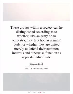 These groups within a society can he distinguished according as to whether, like an army or an orchestra, they function as a single body; or whether they are united merely to defend their common interests and otherwise function as separate individuals Picture Quote #1