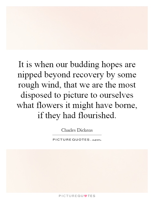 It is when our budding hopes are nipped beyond recovery by some rough wind, that we are the most disposed to picture to ourselves what flowers it might have borne, if they had flourished Picture Quote #1