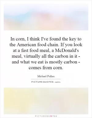In corn, I think I've found the key to the American food chain. If you look at a fast food meal, a McDonald's meal, virtually all the carbon in it - and what we eat is mostly carbon - comes from corn Picture Quote #1