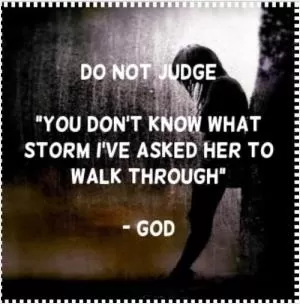 Do not judge. You don't know what storm I've asked her to walk through Picture Quote #1