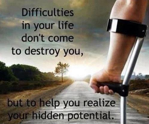 Difficulties in your life don't come to destroy you, but to help you realize your hidden potential Picture Quote #1