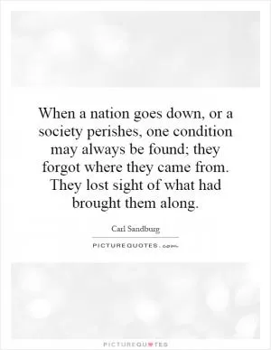 When a nation goes down, or a society perishes, one condition may always be found; they forgot where they came from. They lost sight of what had brought them along Picture Quote #1