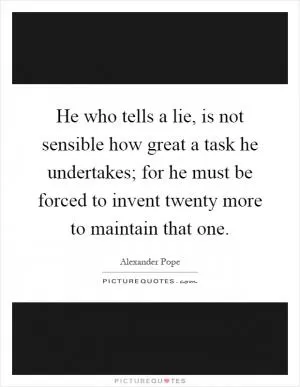 He who tells a lie, is not sensible how great a task he undertakes; for he must be forced to invent twenty more to maintain that one Picture Quote #1