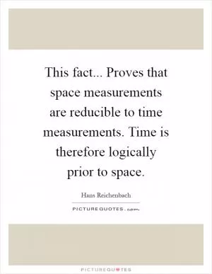 This fact... Proves that space measurements are reducible to time measurements. Time is therefore logically prior to space Picture Quote #1