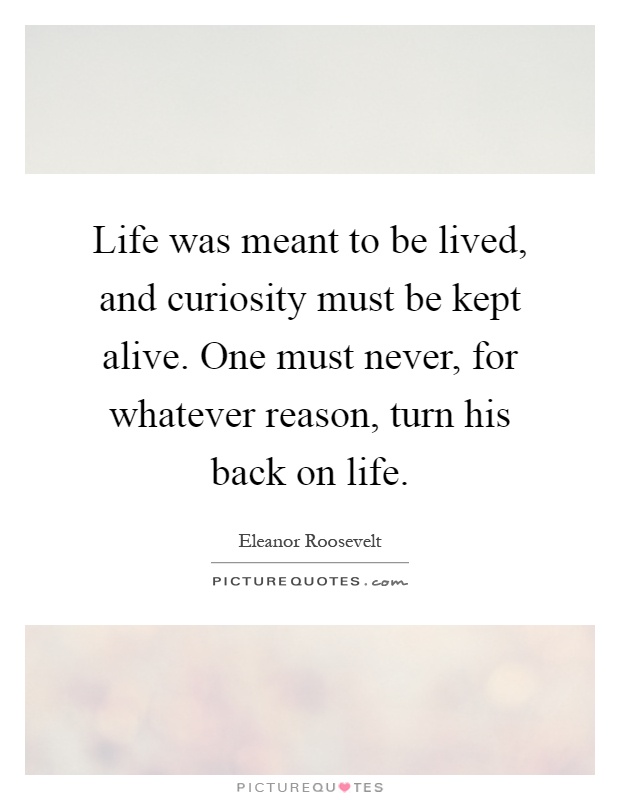 Life was meant to be lived, and curiosity must be kept alive. One must never, for whatever reason, turn his back on life Picture Quote #1
