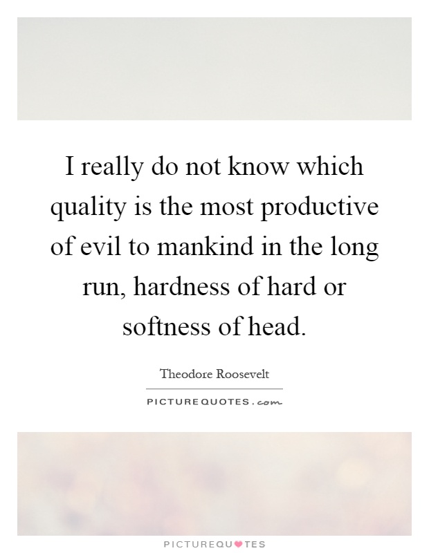 I really do not know which quality is the most productive of evil to mankind in the long run, hardness of hard or softness of head Picture Quote #1