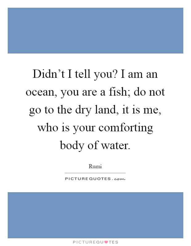 Didn't I tell you? I am an ocean, you are a fish; do not go to the dry land, it is me, who is your comforting body of water Picture Quote #1