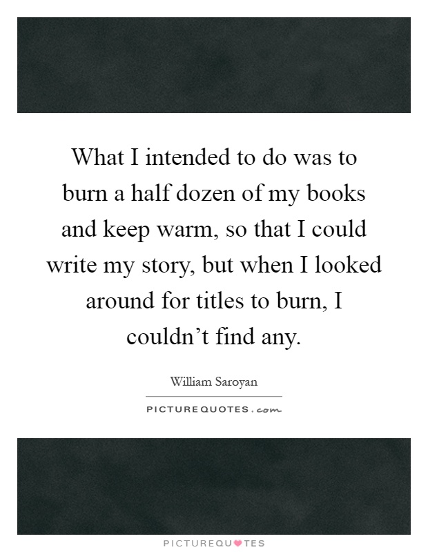 What I intended to do was to burn a half dozen of my books and keep warm, so that I could write my story, but when I looked around for titles to burn, I couldn't find any Picture Quote #1
