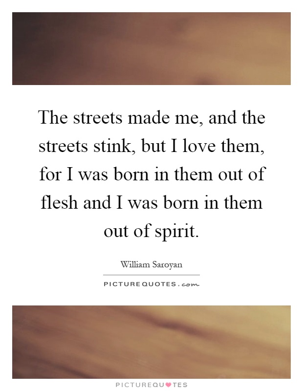 The streets made me, and the streets stink, but I love them, for I was born in them out of flesh and I was born in them out of spirit Picture Quote #1