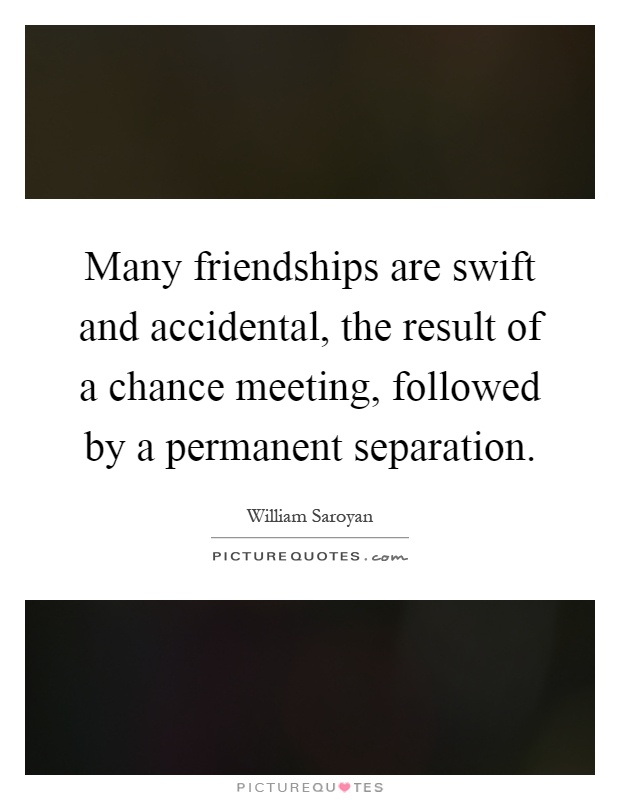 Many friendships are swift and accidental, the result of a chance meeting, followed by a permanent separation Picture Quote #1